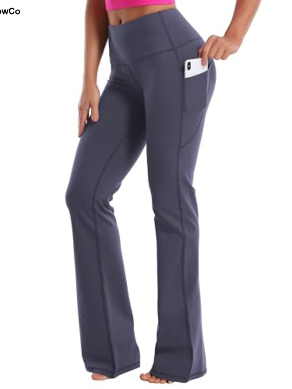 High Waist Bootcut Yoga Pants Tummy Control Side Pockets Cotton Feel